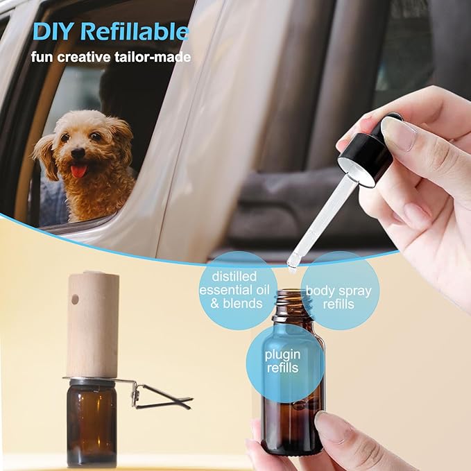 Refillable Car Essential Oil Diffuser with Lemon Oil (10ml), 30 Days’ Vent Clip Air Freshener Commuter Aromatherapy Non-toxic Strong Natural Fragrance Odor-fighting Fresh Scent for Women Men (1 Set) - Bloomnest