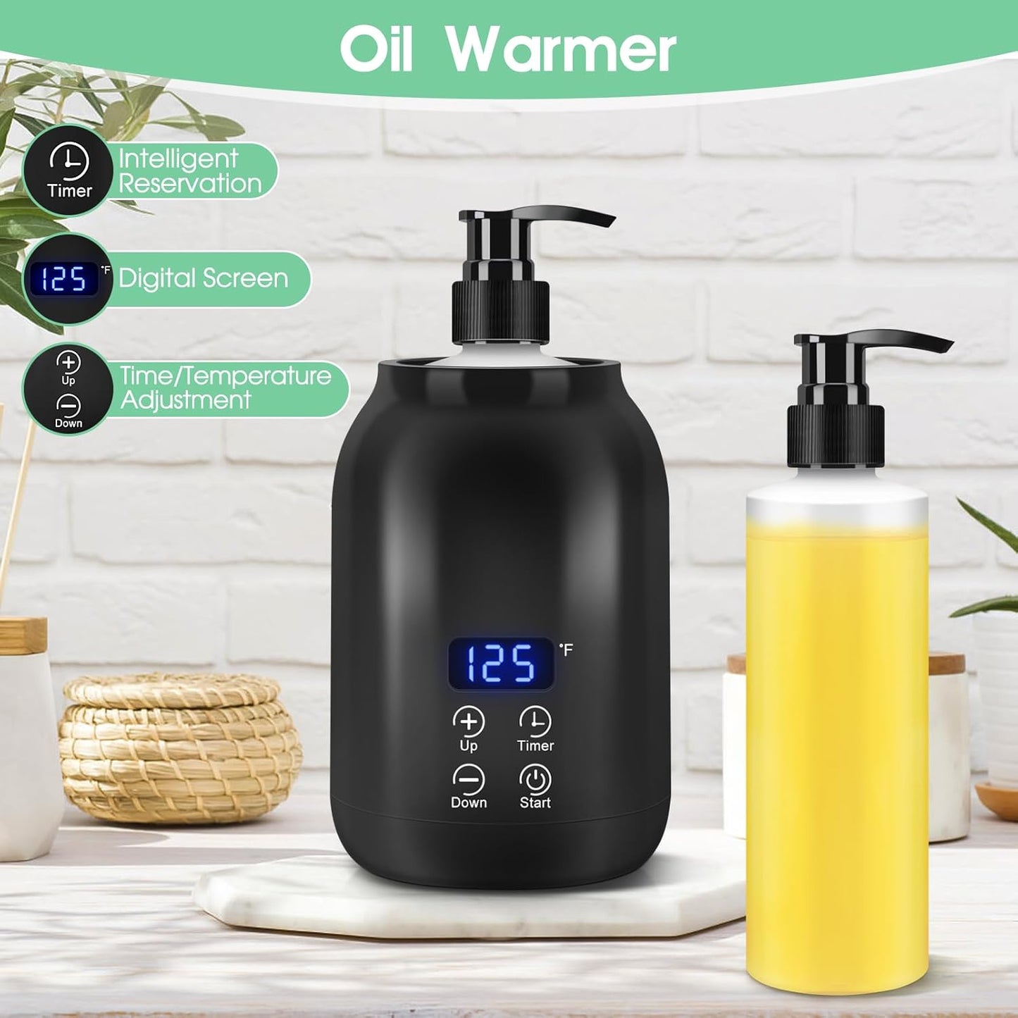 Gugxiom Massage Oil Warmer, LED Display Single Bottle Pro Massage Heater, Temperature Control Oil Heater for Massage with 2 Oil Bottle Dispenser, for Lotion Cream (US Plug)