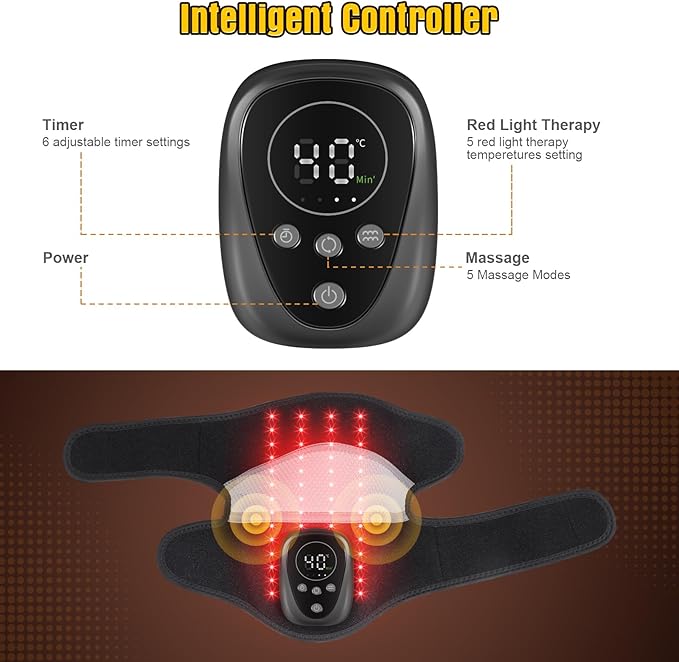 Cordless Massager with Red Light Therapy, Heated Knee Massager for Arthritis Pain Relief, 660nm&850nm Red Light Therapy Heated Device for Knee Shoulder Elbow, 5000 mAh Rechargeable Battery - Bloomnest