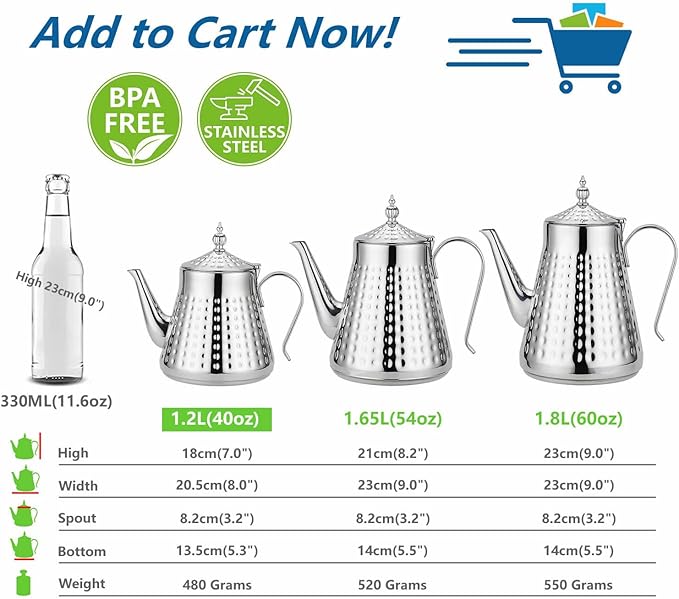 SANQIAHOME 1.2L(40oz) Stainless Steel Hammer Patterned Teapot With Removeable Infuser,Loose leaf cover,Silver - Bloomnest