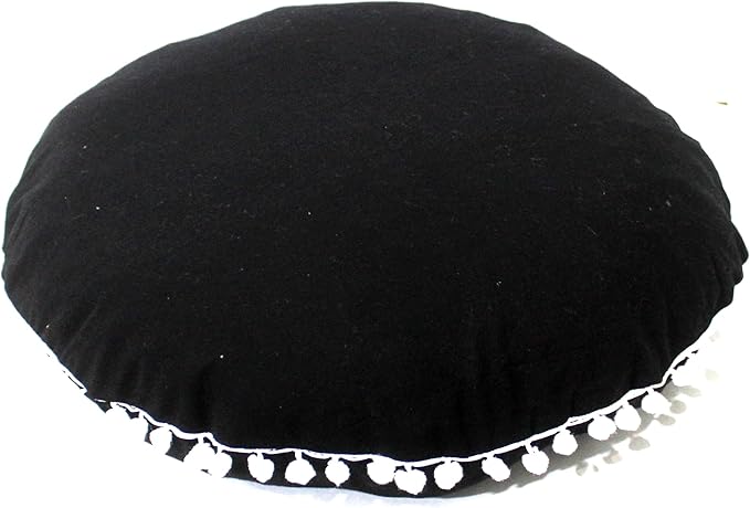 CRAFT KALA Meditation Floor Pillow Cover, Round Large Pillows Cover Seating for Adults, Bohemian Mandala Circle Cushions Cover for Outdoor Fireplace Yoga Living Room (Black, 22" Round) - Bloomnest