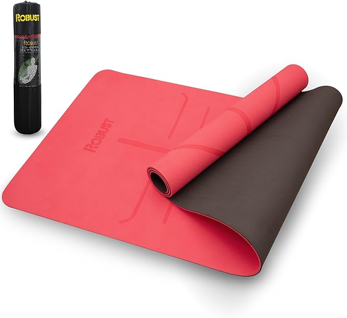 Robust Non-Slip Yoga Mat with Strap, 1/4" Thick TPE Eco-Friendly Workout Mat for Yoga with Position Lines and Texture Surface, Gym Mat for Women, Men, Pilates and Exercises Anti-Tear Sweat-Proof Exercise Mat - Bloomnest