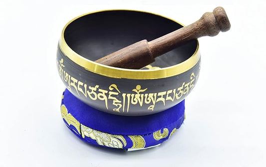 3.75" Tibetan Meditation Yoga Singing Bowl Black Set with free Wooden Mallet and Silk Cushion from Nepal, Singing bowls.