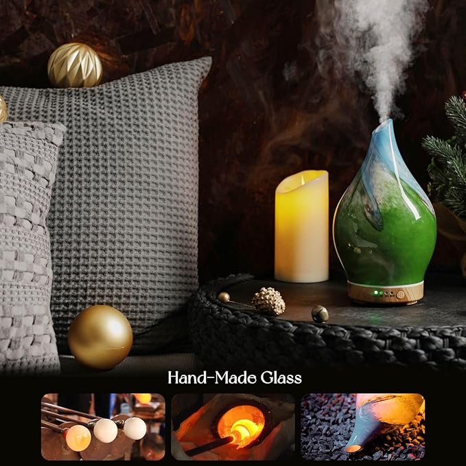 Porseme 150ml Essential Oil Diffuser Glass Color Changing Aroma Air Diffusers Aromatherapy Ultrasonic Cool Mist Humidifier 6 Running Hours Waterless Auto-Off for Sleeping Yoga Office Spa (Blue Grass) - Bloomnest