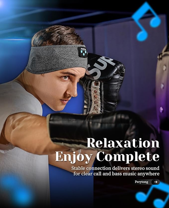 Perytong Sleeping Headphones Bluetooth Headband, Soft Long Time Play Sleeping Headsets with Built in Speakers Perfect for Workout,Running,Yoga,Travel, Darkgray - Bloomnest