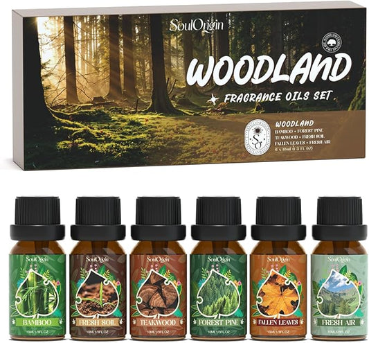 Woodland Fragrance Oils Set, Essential Oil Gift Set for Diffuser, Woody Scent Diffuser Oil, Diffuser Scents Oil for Home - Forest Pine, Teak, Bamboo, Fresh Soil, Fallen Leaves, Fresh Air - Bloomnest