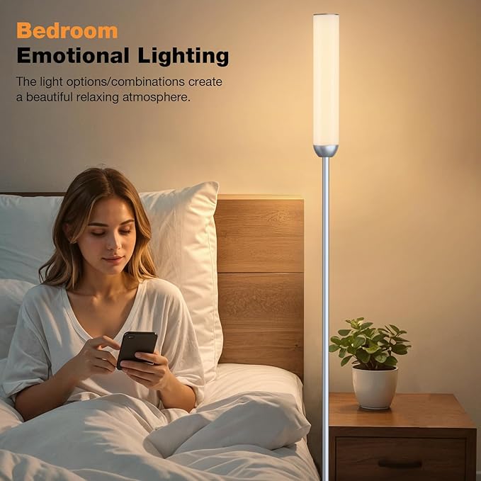 LED Floor Lamp with Remote Control, 65" Standing lamp with Stepless Adjustable 3000K-6500K Colors & 5%-100% Brightness, Foot Switch(Silver) - Bloomnest