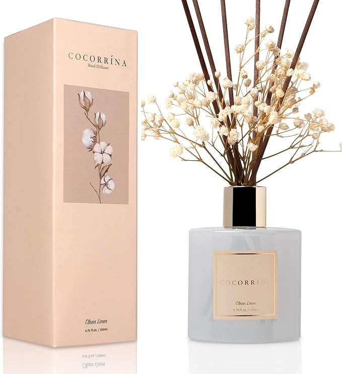 Cocorrína Reed Diffuser Set, Clean Linen 6.7 fl oz Scented Diffuser with Sticks Home Fragrance Reed Diffuser for Bathroom Shelf Decor - Bloomnest