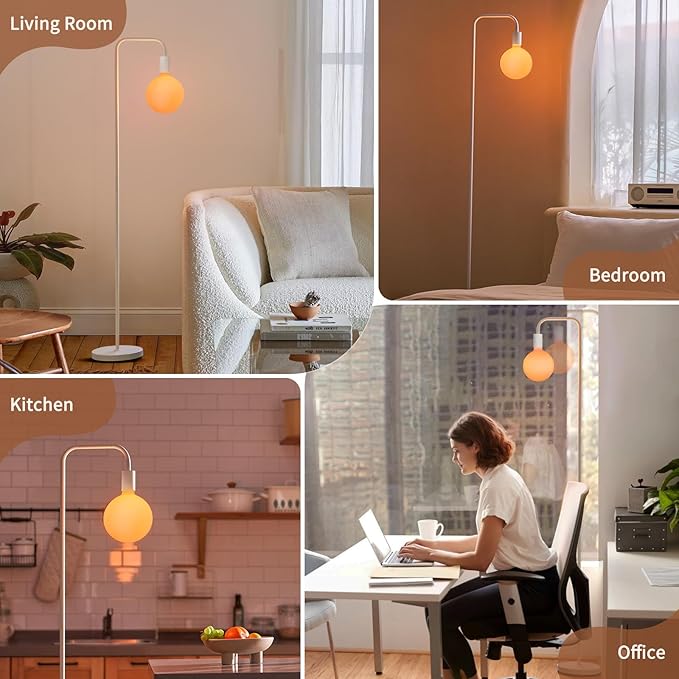 ONEWISH Floor Lamp for Living Room - Minimalist Standing Lamp with Modern LED Bulb, White Frosted Globe Glass 6", 1800K Warm Ambiant Lighting Decorative Tall Lamp for Bedroom Dorm - Bloomnest