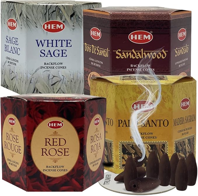 TRUMIRI Incense Cones - Variety Pack of 4 Fragrances (White Sage, Palo Santo, Sandalwood, Red Rose) - 160 Cones (4 Sets of 40) - Aromatic Incense for Waterfall and Mat Bundle TRUMIRI