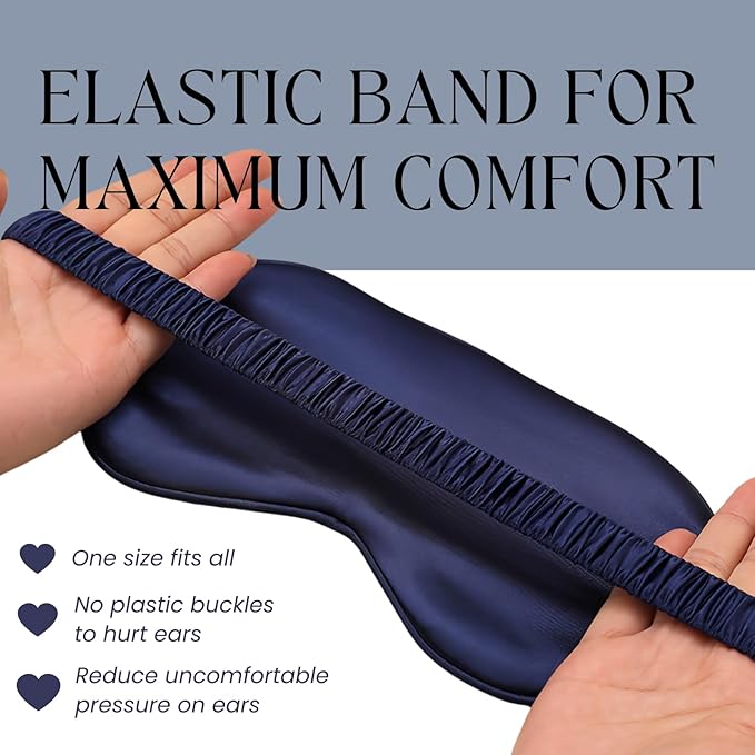 Silk Satin Sleeping Eye Mask, Navy Sleep Eye Night Blindfold for Women and Men, Soft Breathable Blackout Eyeshade Eye Cover for Travel, Wedding Bridesmaid Gift - Bloomnest