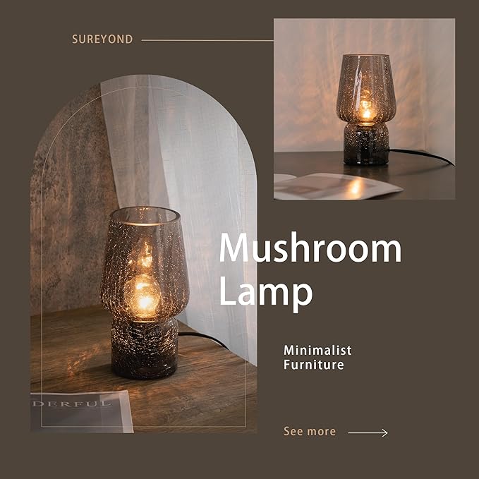 Mushroom Lamp,Mother's Day Gifts,Small Table Lamp,Cute Nightstand Kitchen Mini Lamp,Glass Table Lamp,Suitable for Bedrooms, Kitchens, Living Rooms, Bedside, Girl Gifts(Black) - Bloomnest