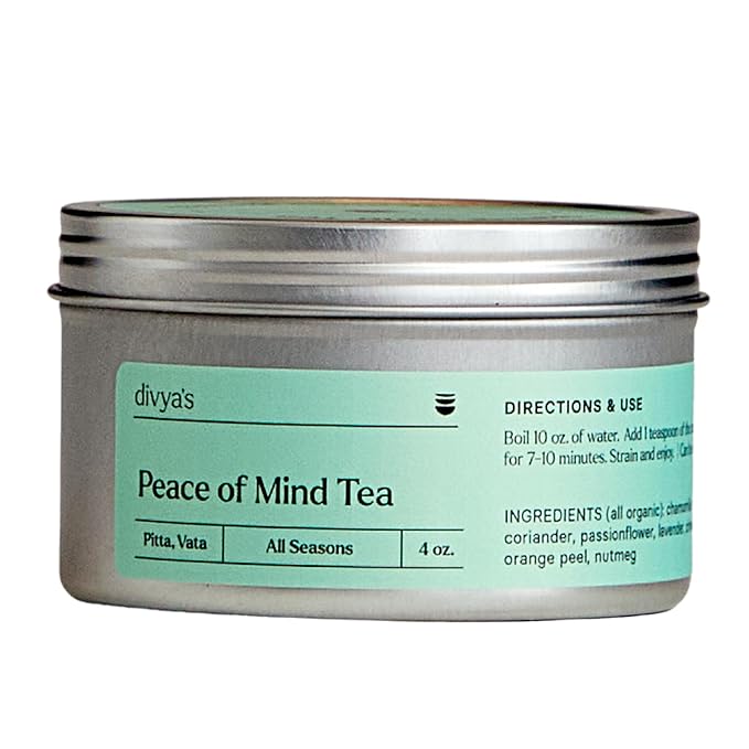 Divya's Calming Peace of Mind Tea, Ayurvedic Herbal Tea with Chamomile, Passion Flower, Lavender, Calming Herbs to Unwind & Relax, Caffeine Free, Organic, Non-GMO, Ayurvedic, Loose Leaf Tea - Bloomnest