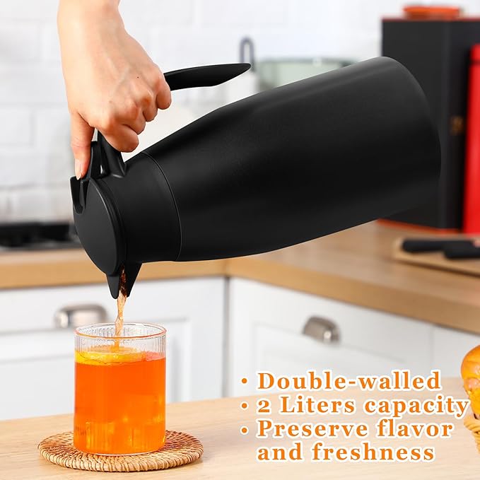 Norme 2 Pcs Thermal Coffee Carafe Insulated Stainless Steel Coffee Carafe for Hot Liquid Vacuum Thermal Pot Creamer Pitcher Dispenser with Brushes Keeping Hot Water Milk(Black) - Bloomnest