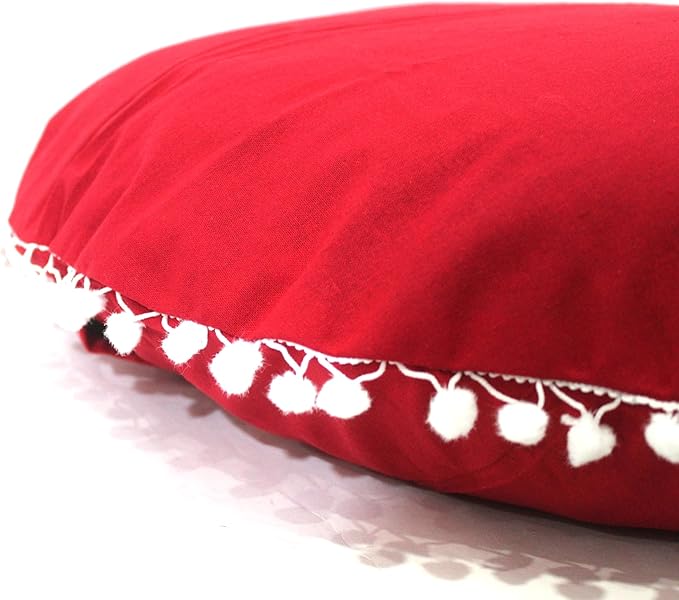 CRAFT KALA Meditation Floor Pillow Cover, Round Large Pillows Cover Seating for Adults, Bohemian Mandala Circle Cushions Cover for Outdoor Fireplace Yoga Living Room (Red, 22" Round) - Bloomnest