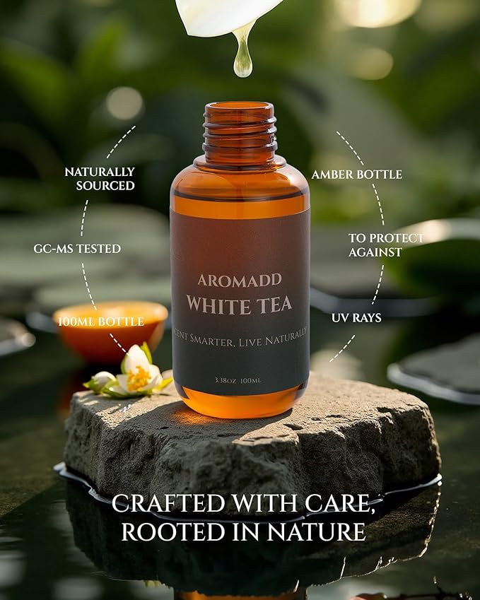 Aromadd White Tea Diffuser Oil Inspired by Luxury Hotel Scent, Essential Oils for Waterless Diffuser, White Tea & Bergamot, Long-Lasting & Natural Home Fragrance - 3.38 fl oz (100 mL) - Bloomnest