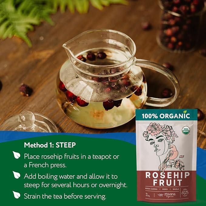 Rosehip Tea Organic (8oz.) – Dried Rose Hip Fruit Whole – Source of Vitamin C from Food - Bloomnest