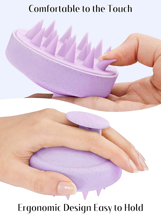 HEETA Scalp Massager Hair Growth, Soft Silicone Scalp Scrubber Shampoo Brush for Exfoliation, Dandruff Removal & Head Massage Stress Relax, Wet & Dry Use for Thick, Thin Hair Care, Wheat Straw Purple HEETA