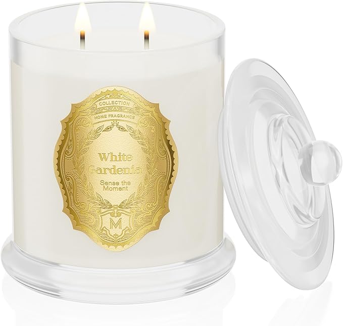 M&SENSE White Gardenia Candles for Home Scented, 2 Wick 12.7oz Soy Wax Candles Non Toxic,70 Hours Long Burning,Luxury Candles Gift for Stress Relief, Meditation, Yoga - Bloomnest