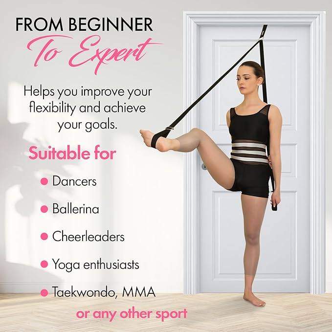 Stretching Strap With Door Anchor - Stretching Equipment to Improve Legs Flexibility - Splits Trainer For Home Ideal In Ballet, Dance, Cheerleading, Taekwondo, Yoga, Pole Dancing & Gymnastics - Bloomnest