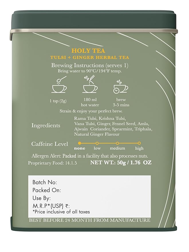Luxmi Estates - Holy Basil - Organic Tulsi Tea - Loose Leaf - 50g (25 Cups) | With Tulsi and Ginger | Provides Immune Support, Stress Relief and Uplifts Mood - Bloomnest