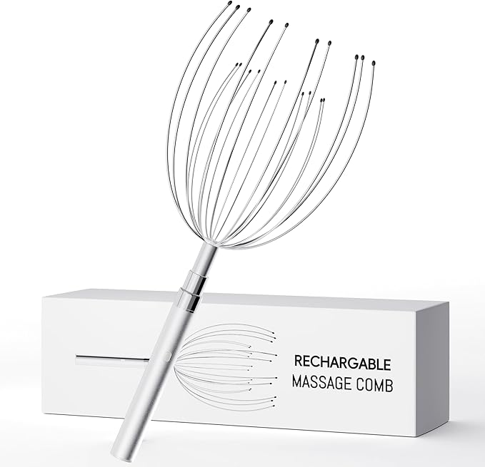 Winyoung Head Massager Scalp Stress Relief, Rechargable Electric Scalp Massager, Handheld Vibrating Head Scratchers with 20 Metal Fingers for Hair Scalp Massage Relaxation Self-Care Winyoung