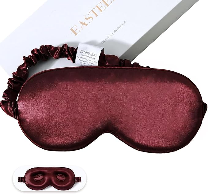 100% 22 Momme Mulberry Silk Sleep Mask, Eye Cover for Sleeping, Blackout 3D Sleep Masks for Lash Extensions with Adjustable Strap for Men and Women (Burgundy) - Bloomnest