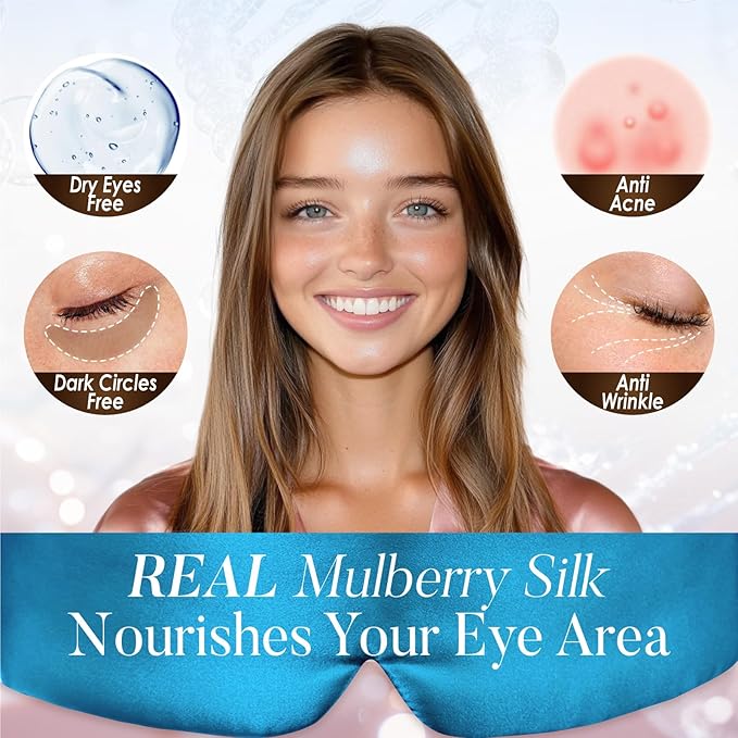LULUSILK Reversible Mulberry Silk Sleep Mask for Women and Men, Adjustable Real Silk Eye Mask for Sleeping, Peacock Blue and Black, Pack of 1 - Bloomnest