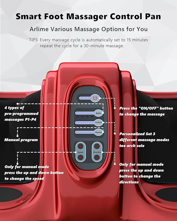 ARLIME Foot Massager Machine, Stimulates Blood Circulation Deep Kneading Shiatsu Foot Massager, Rolling & Pulsing for Leg Calf Arm Ankle w/Remote, Red - Bloomnest