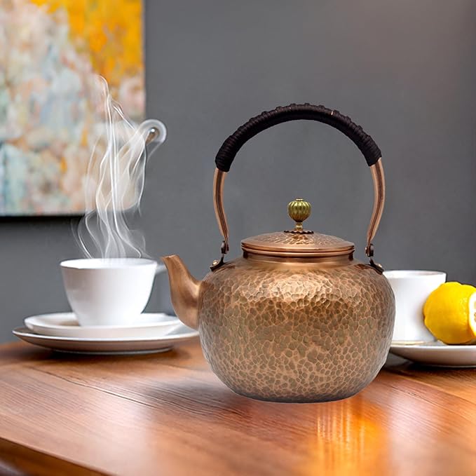 50.7oz Elegant Chinese Style Copper Tea Kettle For Stovetop, Non-Coating Pure Copper Teapot with Stainless Steel Infuser For Loose Tea, Large and Solid Tea Pot(1500ml) - Bloomnest