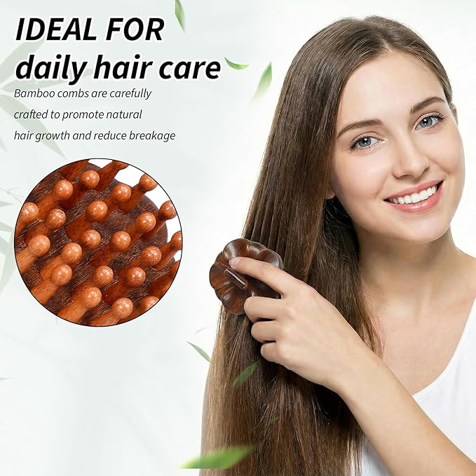 ElevateTech Wooden Scalp Massager Comb for Promote Hair Growth, Natural Wooden Hair Brush Portable Handheld Head Gua Sha Brush Round Anti-Static Head Massage Tool for Men Women Spa Bloomnest