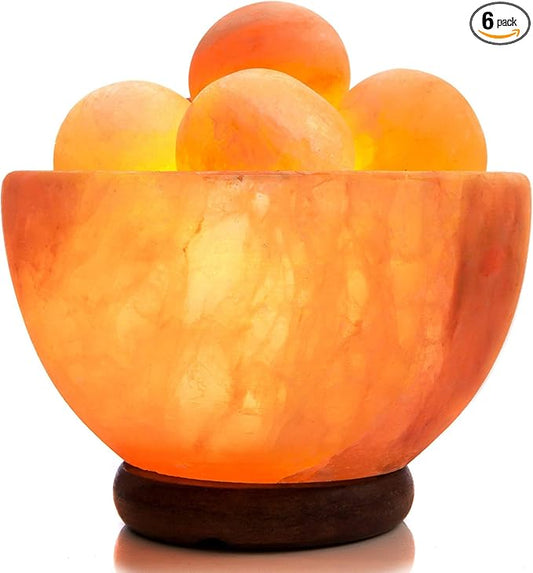UMAID Himalayan Salt Lamp Bowl with 6 Massage Balls – Dimmable Natural Pink Rock Salt Lamp for Relaxation, Meditation,Yoga, Spa, Office, Bedroom, Wellness, Home Decor, and Unique Gift - Bloomnest