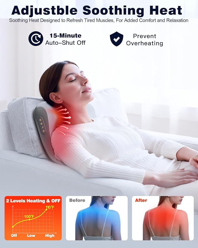Shiatsu Back and Neck Massager with Heat – Deep Kneading Massage Pillow for Relaxation – Corded Design for Full Body Use - for Loved Ones - Bloomnest