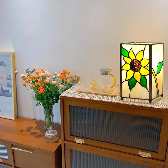 Tiffany Lamp Stained Glass lamp Small Bedside Table Lamps for Living Room Home Decor,Girls Women Birthday Christmas Thanksgiving Day Gift,Sunflower - Bloomnest