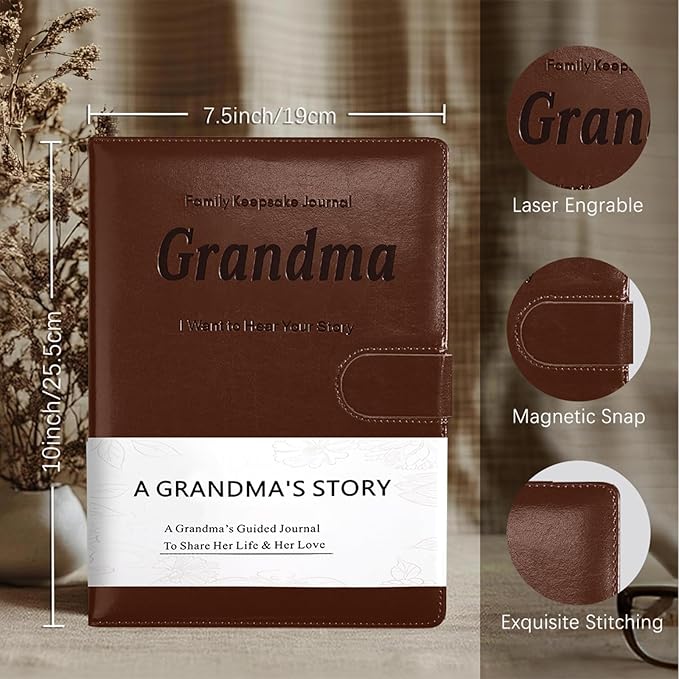 Artmag Grandma's Life Story Journal with 250+ Prompt Questions, Family Keepsake Book Leather Cover for Grandma to Share Her Memories for Birthday Mother's Day Christmas (Brown) - Bloomnest