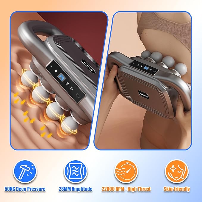 chinensis 16 Head Massage Gun Deep Tissue, 9 Modes & 9 Speeds Muscle Massager with Quad Motor, 22800 RPM Percussion, Whisper Quiet, Type-C Rechargeable Handheld Back and Body Massager for Pain Relief - Bloomnest