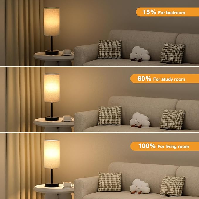 Fenmzee Touch Table Lamp - Beige, 3-Way Dimmable, USB A + C Charging, AC Outlet, 17.4inch Medium, Black Metal Base - Bloomnest