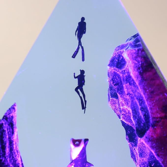 Handmade 3D Ocean Resin Lamp, Epoxy Ocean Night Light with Wooden Base, LED Color Changing Table Lamp, USB Powered Dragons Decor, Unique Ocean Gift for Bedroom & Home Office (Shark) - Bloomnest