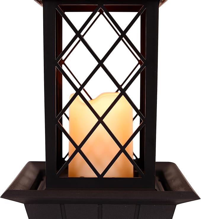 Zingz & Thingz Water Feature Tabletop Fountain Candle Lantern, Decorative Light Home Decor, 13.5" Tall, Black - Bloomnest
