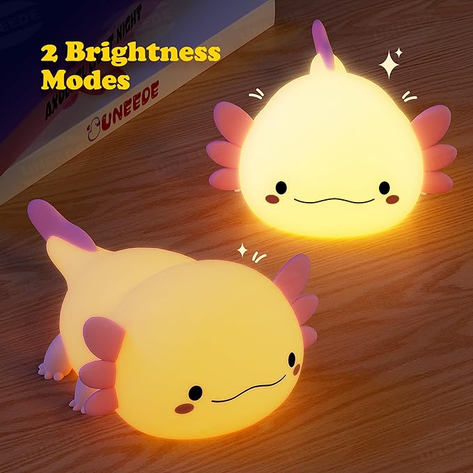 UNEEDE Axolotl Night Light for Kids,Animal Silicone Nursery Night Lamp, Rechargeable Table Lamp Bedside Lamp,Cute Room Decor Night Light for Bedroom,Living Room,Dining,Desk Decorations,Gift - Bloomnest