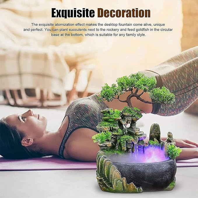 Rockery Stream Tabletop Fountain, Zen Meditation Indoor Waterfall Feature with Automatic Pump and Switch, Desktop Fountain for Home Office Bedroom Decoration (A) - Bloomnest
