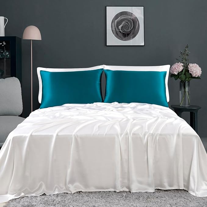 ZIMASILK 100% Pure Mulberry Silk Pillowcase for Hair and Skin Health,Soft and Smooth,Both Sides Premium Grade 6A Silk,600 Thread Count,with Hidden Zipper,1pc (King 20''x36'',Turquoise) - Bloomnest