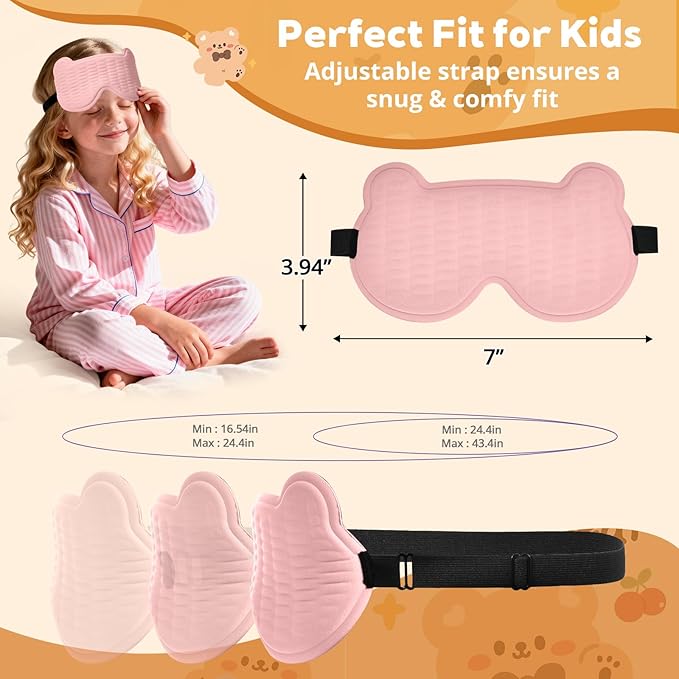 3D Kids Sleep Mask – Cute Bear Eye Mask for Sleeping, Comfortable Memory Foam Sleep Mask for Kids, Adjustable Strap and Lightweight Sleeping Mask for Boys Girls Teens Ages 5-15 (Pink) - Bloomnest