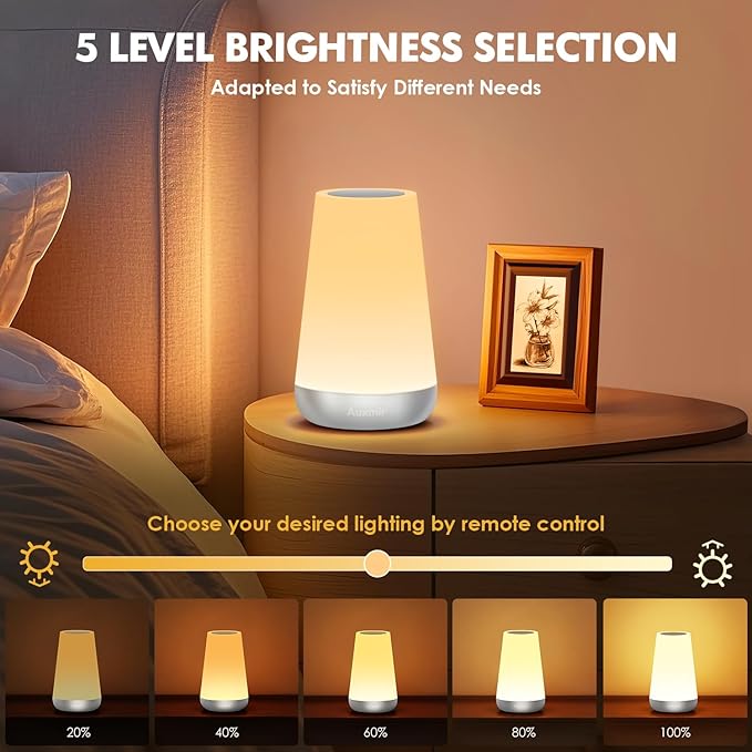 Auxmir Night Light for Kids Baby, 2500mAh13 RGB Colors & 5 Brightness, Portable Rechargeable LED Bedside Lamp for Baby Nursery, Night Lights for Bedroom Living Room Bathroom Hallways, Silver - Bloomnest