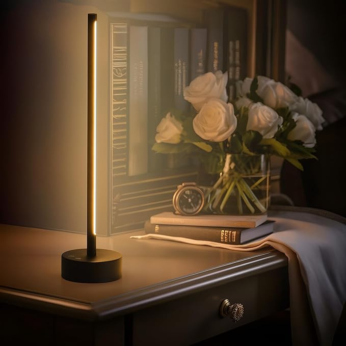 Cordless LED Table Lamp, Battery Operated Portable Desk Lamp,Dimmable/3 Color/Memory Function,Modern Rechargeable Table Light for Living Room,Bedroom,Bedside,Black - Bloomnest
