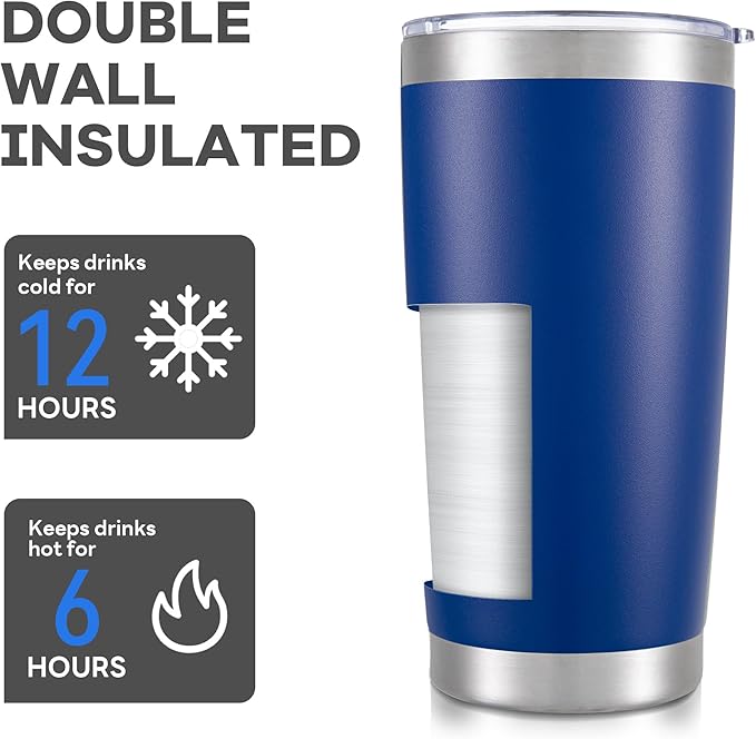 20 oz Tumbler with Lid Stainless Steel Insulated Tumblers Bulk Double Wall Vacuum Cups Powder Coated Travel Mug Keep Drinks Cold and Hot, Blue, 4 Pack - Bloomnest