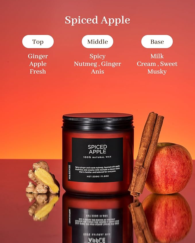 M&SENSE Spiced Apple 2 Wick Fall Scented Candle, 11.6oz Natural Soy Wax Candle for Autumn Decor, Up to 70 Hours Burn Time, Strong Fall Scented Candle Gift for Christmas Holiday Celebration - Bloomnest