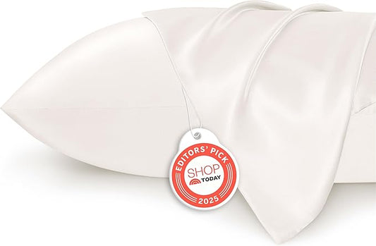 Bedsure Satin Pillowcase 2 Pack Similar to Silk Pillow Cases Standard Size, Pillow Case for Sleeping Women with Envelope Closure, Gifts for Women Men, Ivory, 20x26 Inches, 2pcs - Bloomnest