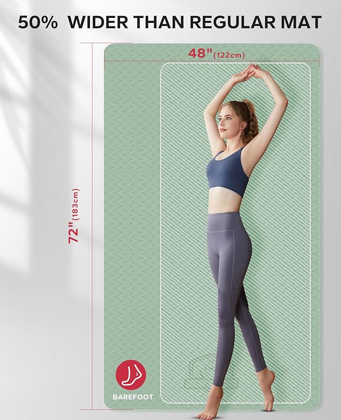 HAPBEAR Extra Large Yoga Mat - 72"x48"/78"x54", 1/4" & 1/3" Thick, Non-Slip, Durable, Eco-Friendly, Wide Exercise Mat for Home Workouts, Yoga, Pilates, Stretching, Meditation (Barefoot Exercise) - Bloomnest