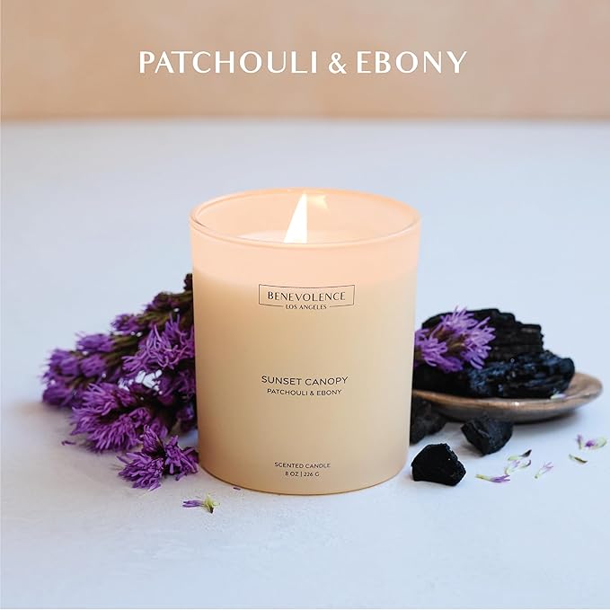 Patchouli & Ebony – Benevolence LA Scented Candle | 8oz, 45-Hour Burn | Natural Soy Wax, Cotton Wick | Warm & Grounding Home Fragrance | Malibu Sands Collection – Gift for Women & Men - Bloomnest